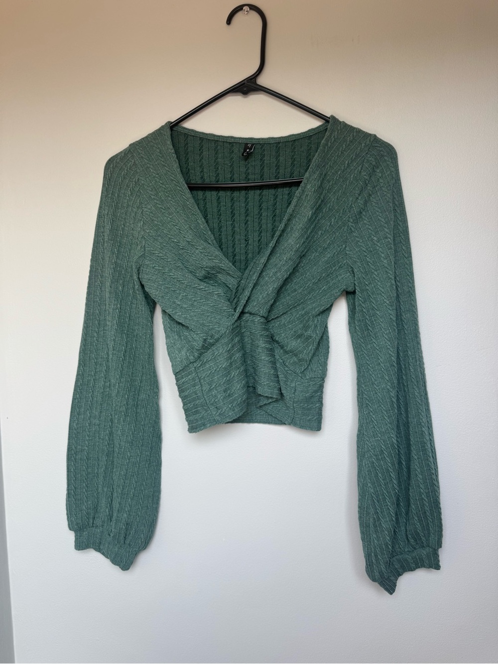 Zaful Sage Green Twist-Front Knit Top